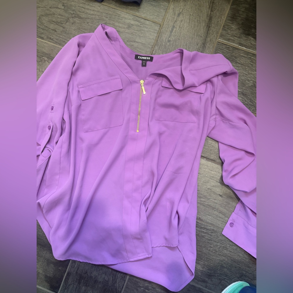 Express Lavender Zip-Up Blouse size large